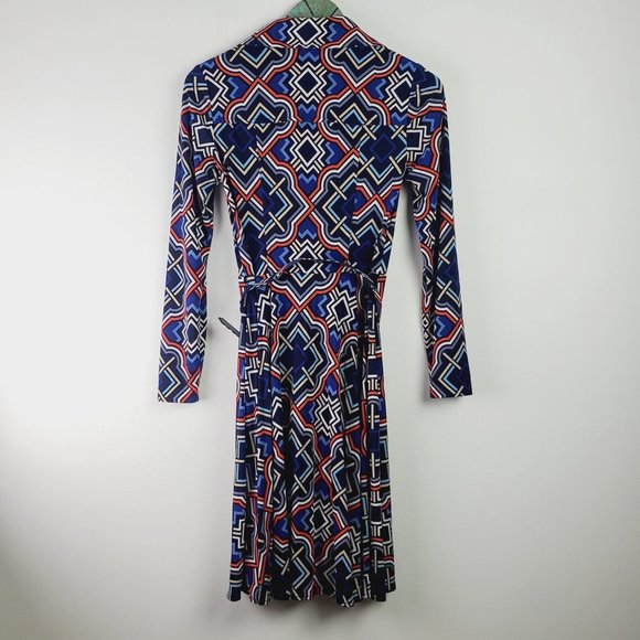 Vintage Cache Full Print Geometrical Belted Full Snap Front Dress XS - Picture 9 of 11